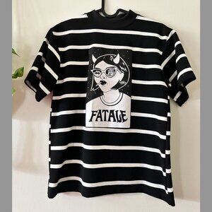 FATALE graphic striped tshirt
